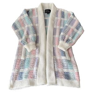 Vintage Pastel Knit Cardigan Sweater Open Front Pocket Soft Cozy Size M